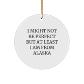 Alaska Circle Ornament I Might Not Be Perfect Funny Gifts for Alaska Lovers by Friends and Family, Unique Christmas Ornaments for Home Decor, 2.75'' Tall - Image 1